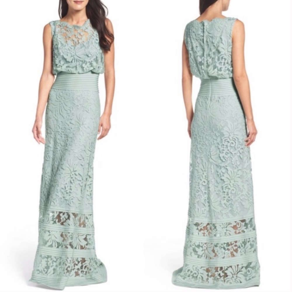 Tadashi Shoji Lace Jade Mint Maxi dress 4P 4 6